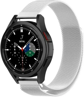 Produktbild von Strap-it Milanese Armband - Kompatibel mit Samsung Galaxy Watch 4 Classic Armband 46mm Edelstahl Ersatzarmband mit Magnetverschluss - Hochwertiges Material - für Smartwatch 20mm Armband Silber