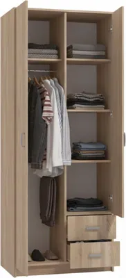 Immagine prodotto di Dmora Guardaroba 2 Ante Cimena 80x205h cm Marrone Rovere, Appendiabiti 2 Cassetti