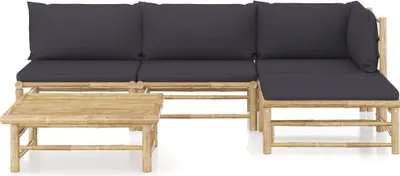 Immagine prodotto di set di 5 pezzi per salotto da giardino con cuscini in bambù grigio scuro