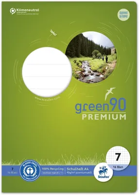 Produktbild von Schulheft Green A4 kariert 7mm Lineatur 7 16 Blatt Packung mit 10 Stück