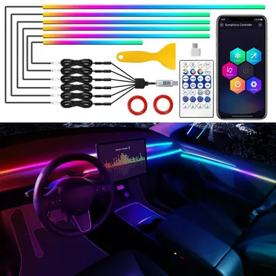 Zdjęcie produktu dla Oświetlenie LED do wnętrza samochodów Tesla Model 3/Y/S/X, RGBIC Dreamcolor, zestaw 6 sztuk, długość 175 cali, synchronizacja z muzyką, sterowanie za pomocą aplikacji