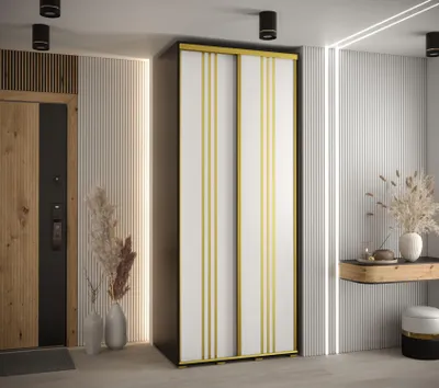 Obrázok produktu pre Šatníková skriňa YVONA 6 - 100/60 cm, čierna / biela / zlatá