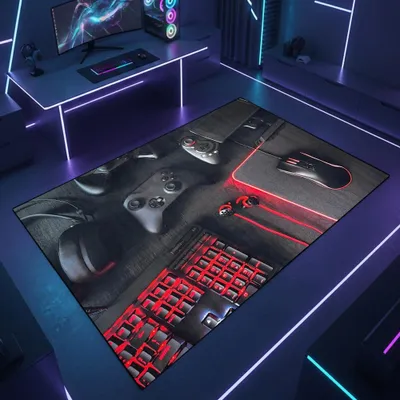 Produktbild von Gaming Teppich mit Konsole und Joystick rot und schwarz Größe - 120 x 170 cm