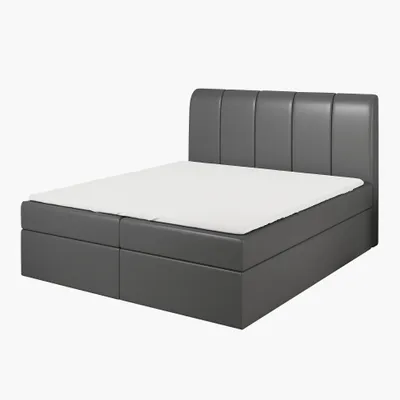 Produktbild von Boxspringbett KALF 180x200 mit Bettkasten, Topper und gepolstertem Kopfteil. Farbe: Dunkelgrau