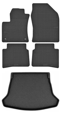 Image de Tapis en caoutchouc + bac de coffre pour Toyota Prius IV 2017- (hayon, hybride, 5 places) – 5 pièces, noirs, sur mesure