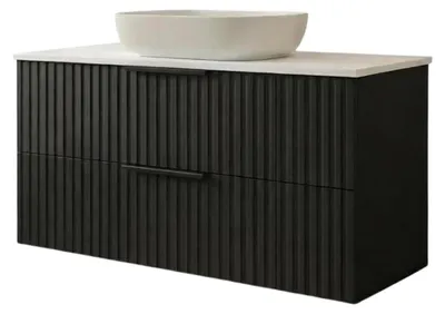 Produktbild von Waschtisch mit Unterschrank TIBU Schwarz 60x50x46 geriffelter Front 2 Schubladen Badezimmer Badmöbel