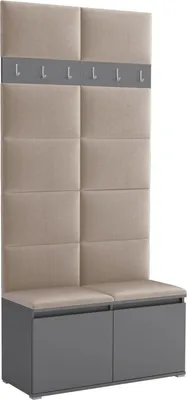 Produktbild von Garderoben-Set Noris I, gepolsterte Garderobe 100 cm mit Sitzbank, Wandpaneelen und Haken (Farbe: Anthrazit + Trinity 04)