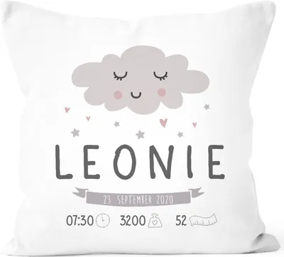 Produktbild von personalisierbares Kissen zur Geburt, Geburtskissen Wolke Sonne personalisiertes Geschenk Daten Geburt Baby SpecialMe® Wolke weiß 40cm x 40cm