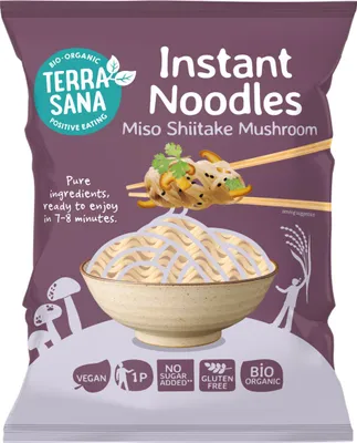 Produktbild von GLUTENFREIE -BLITZSUPPE MIT NUDELN, MISO UND SHIITAKE-PILZEN 90 g – TERRASANA