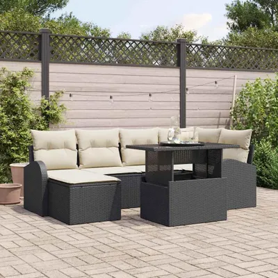 Zdjęcie produktu dla Maison Exclusive - Zestaw mebli ogrodowych, sofa i 6 foteli, kolor czarny, wykonane z rattanu syntetycznego