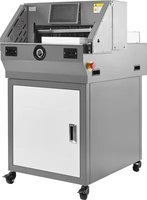 Produktbild von Elektrischer Papierschneider, programmierbare Papierschneidemaschine aus Metall, 457 mm Schnittbreite, 58 mm Schnittstärke, elektrischer hydraulischer Guillotine-Schneider mit Infrarotfunktion und Ersatzklinge