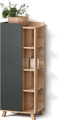 Image de Armoire moyenne Livinity Marano Anthracite 50x128cm avec porte et compartiments ouverts, Model 52954