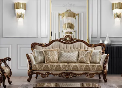Produktbild von Sofa 3 Sitzer Barock Rokoko Stoff Dreisitzer Sofas Luxus Wohnzimmer Barock Stil