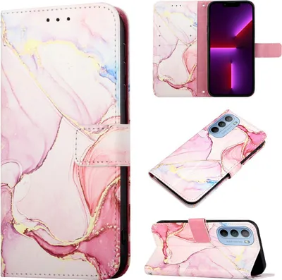 Produktbild von Moto G31 Hülle, Marmor Motiv Kunstleder Tasche Wallet Kartenfächer mit Standfunktion Klapp Schutzhülle für Motorola Moto G31 Pink Weiß