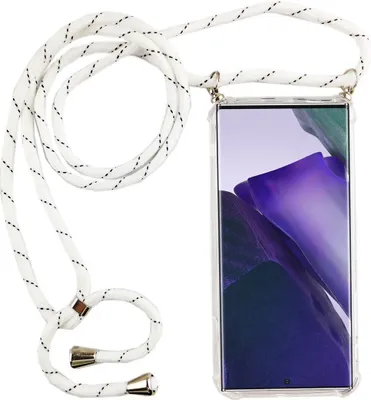 Zdjęcie produktu dla Łańcuszek do telefonu Samsung Galaxy Note 20 - naszyjnik na smartfona z paskiem - sznurek z etui do zawieszenia w kolorze białym