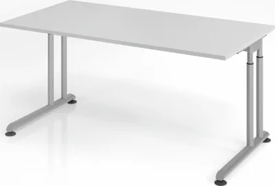 Produktbild von Schreibtisch Nilo | Grau | Silber Gestell | BxT 160x80cm | Arbeitshöhe 68-82cm | höhenjustierbar, 1cm Raster | C-Fuß-Gestell | Rechteckform