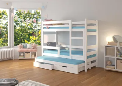 Obrázek produktu pro Patrová postel s přistýlkou a zábranou 80x180 HEMLIA - bílá