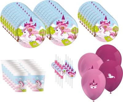 Produktbild von 54-tlg. Unicorn Einhorn Pferd Party Set für Kindergeburtstag