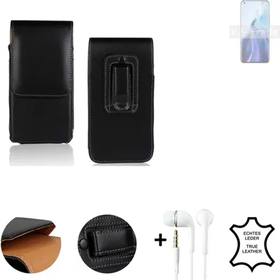 Produktbild von K-S-Trade Leder Gürteltasche + Kopfhörer kompatibel mit Xiaomi Mi 11 Pro Seitentasche Belt pouch Holster Handyhülle Schutz Hülle Etui schwarz 1x
