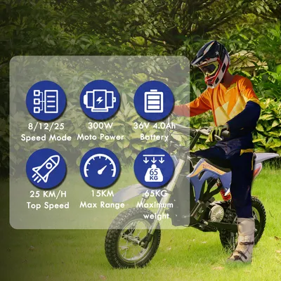 Produktbild von CCLIFE Elektro Motorrad Kinder Lithiumbatterie 36V 300W, 8/12/25 km/h, Elektrisch Pocket Bike Dirt Bike, Geschwindigkeit einstellbar, Max.65kg, Blau