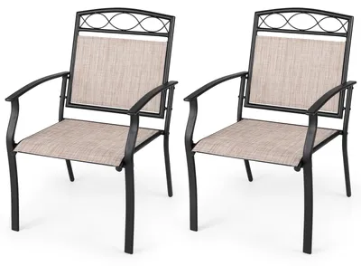 Produktbild von KOMFOTTEU 2er Set Gartenstühle, Bistrostühle aus schnell trocknendem Stoff mit Rückenlehne & Armlehne & Metallrahmen, bis 150 kg belastbar, Esssstühle für Garten, Terrassen & Balkon, 60,5 x 73 x 92,5 cm