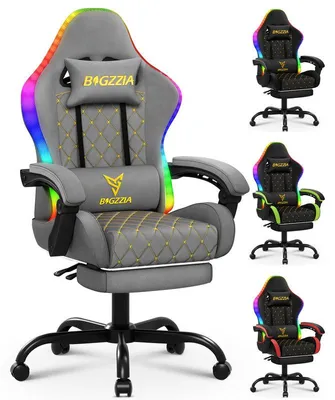 Produktbild von Gaming Stuhl, Bürostuhl Ergonomischer Gaming Sessel mit LED Lichtleiste, Racing Stuhl, Bürostuhl Federsitzkissen mit Fußstütze, Grau