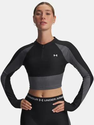 Image de T-shirt Under Armour UA HG Rib à fermeture éclair 1/4 pour femme – Noir, taille L
