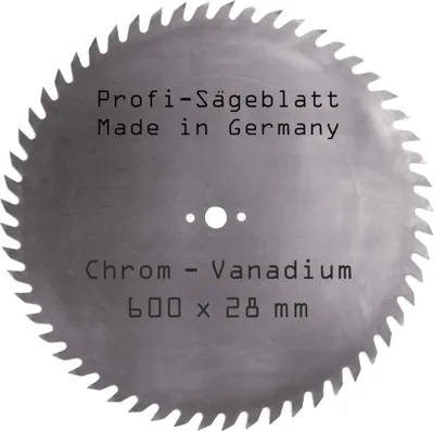 Produktbild von Chromvanadium Sägeblatt 600 x 28 mm Z= 56 KV-A Grobzahn Wolfszahn CV Kreissägeblatt Brennholzsägeblatt für Wippsäge, Tischkreissäge und Brennholzsäge für Brennholz