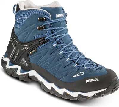 A single blue hiking boot is shown against a white background.