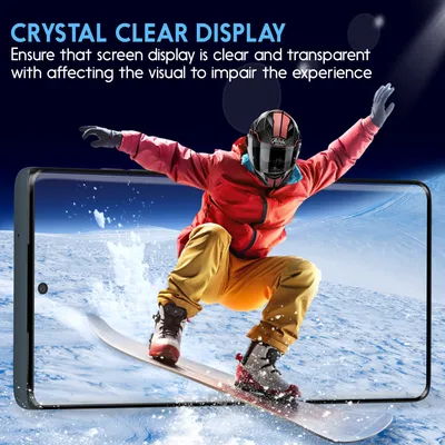 A snowboarder in mid-air, with a phone screen superimposed over the image.