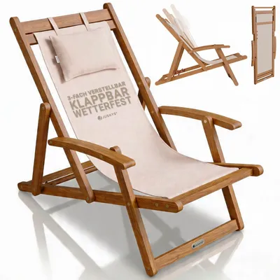 Produktbild von JUSKYS® Sonnenliege Tavira Creme - klappbar, verstellbar, wetterfest, Akazienholz