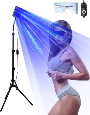 Zdjęcie produktu dla Unyqoos® Heim-Solarium – urządzenie do opalania twarzy i ciała emitujące promieniowanie UV, wyposażone w lampy o długości fali 460/480 nm, 5 stopni intensywności, tryb pulsacyjny oraz stabilną podstawę w kształcie trójkąta