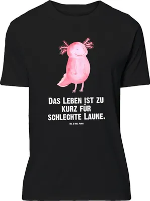Produktbild von Mr. & Mrs. Panda Größe L T-Shirt Axolotl Glücklich - Schwarz - Geschenk, Motivationsspruch, Gute Laune, Shirt, mit Spruch, Lebensfroh, Lurch, Tshirt, gut Gelaunt