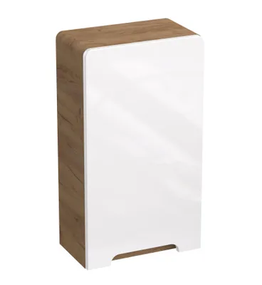 Image de Armoire suspendue LUPO, blanche, finition laquée, imitation chêne "Craft", dimensions 35 x 63 x 20 cm, système de fermeture douce, en MDF, pour salle de bain