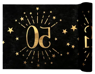 Produktbild von Tischläufer in Schwarz und Gold für den 50. Geburtstag, 5m