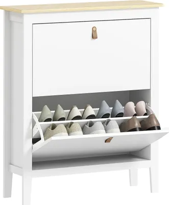 Obrázek produktu pro Skříň na boty – úzké provedení se 4 dvířky – nastavitelné police – melaminem potažené dřevo – 80 x 24 x 95,5 cm – pro 20 párů – bílá