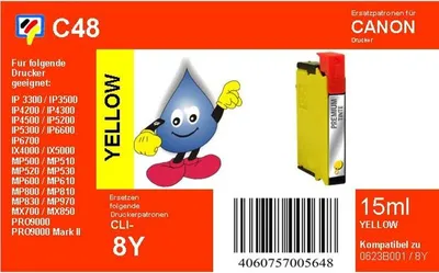 Produktbild von C48 - TiDis Ersatzpatrone für CLI8Y - yellow - mit 15ml Inhalt