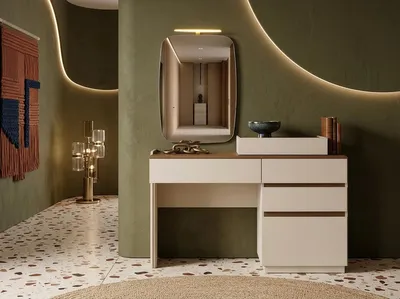 Produktbild von Moderner Schminktisch Weiß Holz LED Spiegel Frisiertisch Schlafzimmer