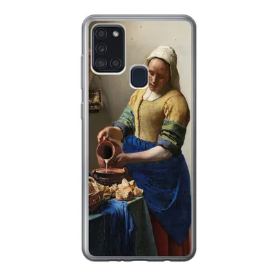 Produktbild von MuchoWow® Handyhülle Schutzhülle Hülle für Samsung Galaxy A21s Das Milchmädchen - Gemälde von Johannes Vermeer Silikon Softcase Handy Hülle - Hartschale
