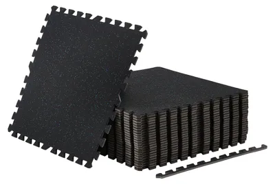 Produktbild von SucceBuy 24 x Puzzlematte Bodenschutzmatte 610 x 610 x 10 mm, Hochdichte EVA-Schaumstoffmatte, Ineinandergreifende Fitnessmatte Gymnastikmatte Sportmatte, Trainingsmatte (Schwarz) mit Blauen Punkten
