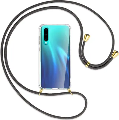Produktbild von Handykette Backcover-Schutzhülle mit Band (Metall goldfarben) für Huawei P30 - dunkelgrau