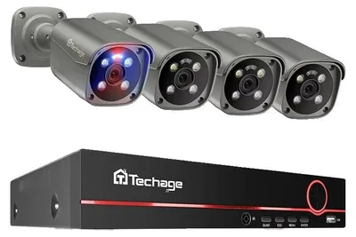 Image de Système de vidéosurveillance, détection de mouvement par IA, interphone, 8 canaux, 4 caméras 8 MP, 1 To