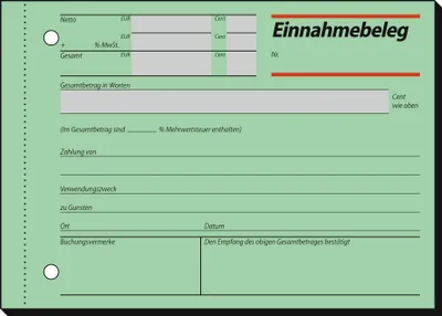 Produktbild von SIGEL EB615 Einnahmebelege, Papier grün, mit Sicherheitsdruck, A6 q, 50 Blatt