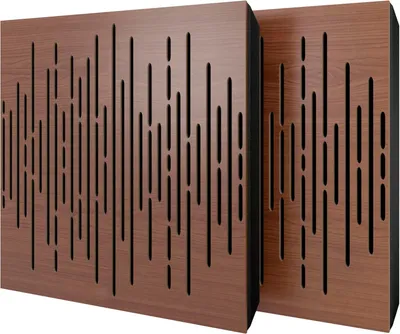 Obrázek produktu pro Balení po 2 kusech – akustický panel s sametovým potahem a montážní sadou | 50 x 50 x 5 cm | Absorpce, difúze, odraz a zvuková izolace | [WAVE – ořech | černá]