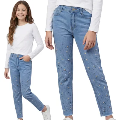Produktbild von Bequeme Slim-Fit-Jeanshose für Mädchen mit Strasssteinen aus Baumwolle 140