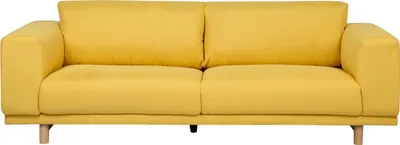 Produktbild von BELIANI Sofa Gelb Stoffbezug 220 cm Lang 3-Sitzer mit Holzbeinen Breite Armlehnen Retro Design Wohnzimmer Ausstattung Sitzmöbel