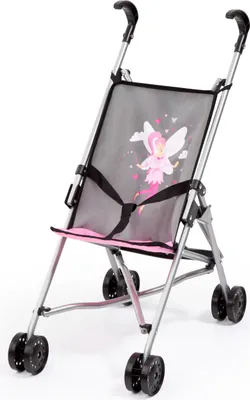 Produktbild von Bayer Design Puppenbuggy, Puppenwagen mit integrierten Sicherheitsgurt, leicht faltbar, klappbar, grau, pink mit Fee