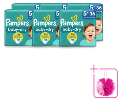 Produktbild von 6 x Pampers Baby-Dry Windeln Größe 5+ (12-17 kg) - Sparpackung - 6 Stücke