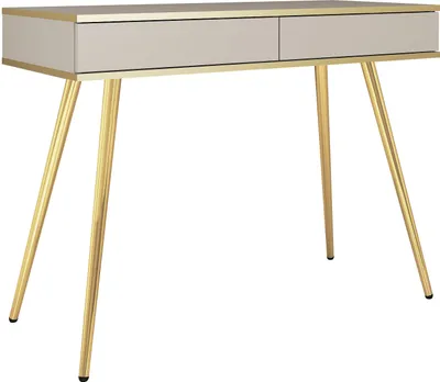 Image de Coiffeuse beige avec pieds et accents dorés, 102x79x50 cm