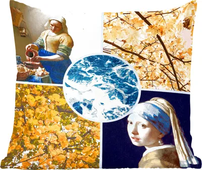 Produktbild von MuchoWow® Zierkissen Sofakissen Wohnzimmer Dekokissen 60x60 cm Vermeer - Collage - Kunst - Sitzfläche - Foto Polster